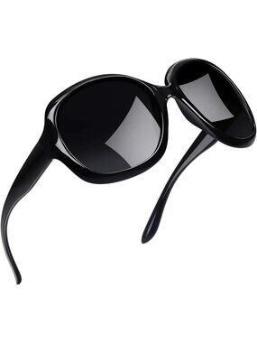 Women's Black Polarized UV Protection Sun Glasses Trendy Big Wide Shades Driving